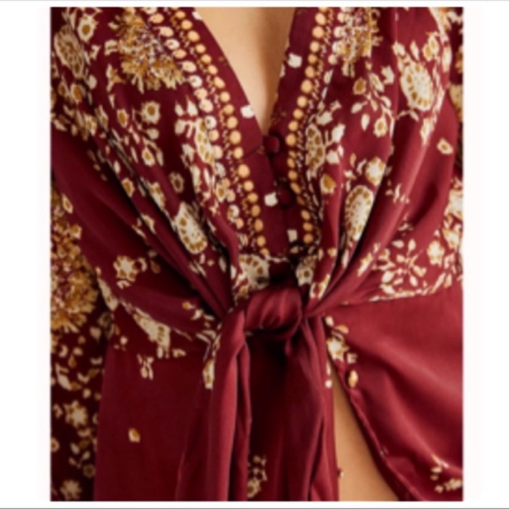 Free People RUN FREE maroon red TUNIC TOP NWT sz XS - Picture 3 of 12